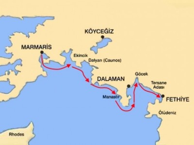 Marmaris-Fethiye Crucero Corto Map